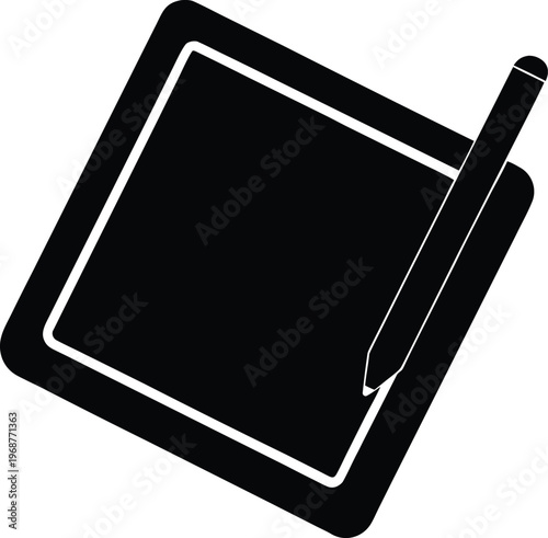 Tablet with stylus silhouette vector art illustration