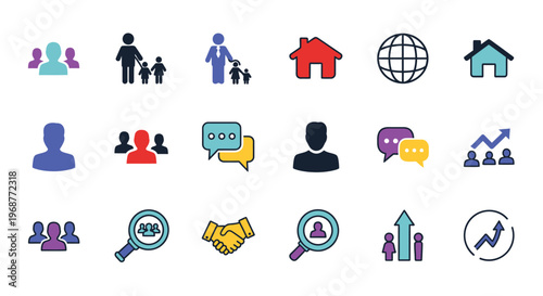 Diverse group of people communication and global connections as simple icons silhouette