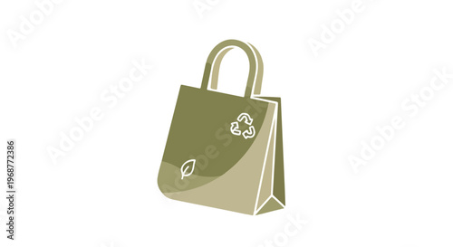 Eco-friendly shopping bag with recycling symbol and leaf logo on white background.