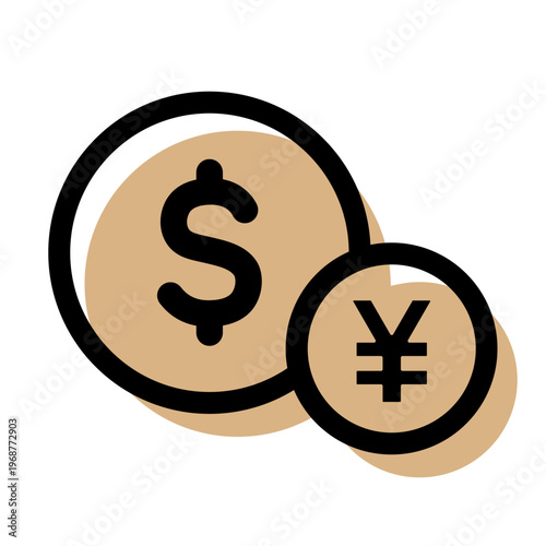ドルと円マークの通貨アイコン（為替・国際取引）