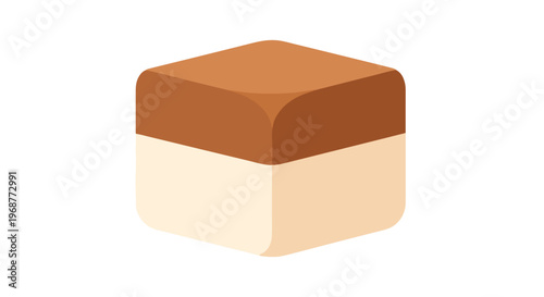 Isometric illustration of a single layered chocolate dessert on a neutral background.