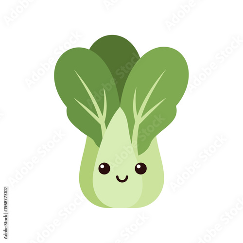 Cute Bok Choy Character with Happy Face, Kawaii Vegetable Illustration