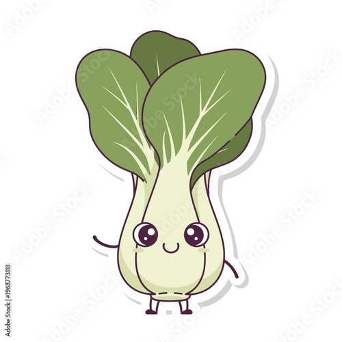 Cute Bok Choy Character Waving Hello