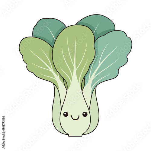 Cute Bok Choy Character with Smiling Face, Kawaii Vegetable Illustration