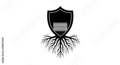Shield logo with roots growing underneath.