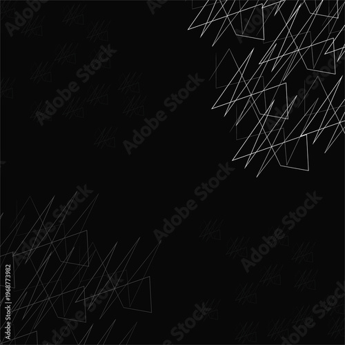 Dark Aesthetic Illustration with White Linear Clusters. High Contrast Modernist Background with Sharp Edge Accents
