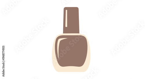 Brown nail polish bottle with beige base and cap on white background in flat illustration style.