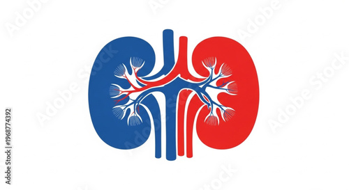 Human Kidney Anatomy with Renal Arteries and Veins Illustration
