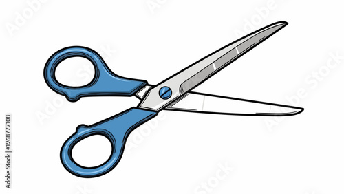 Classic blue-handled scissors with sharp silver blades open on a white background