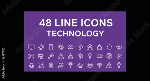 Collection of line icons technology symbols.