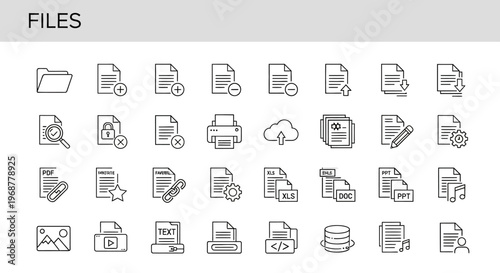 Computer files and data storage icons.