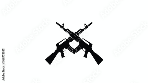 Silhouette of two crossed assault rifles in a simple black and white design used for emblems or military symbols.