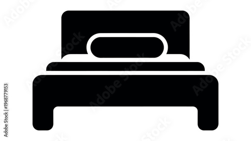Simple black bed icon for hotel room or bedroom accommodation symbol