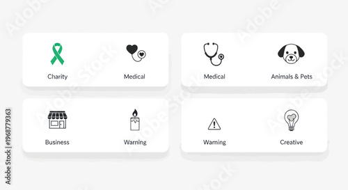 Vector Icons: Charity, Medical, Business, Animals, Warning, Creative Concepts