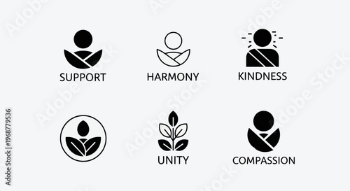 Abstract Icons: Support, Harmony, Kindness, Unity, Compassion