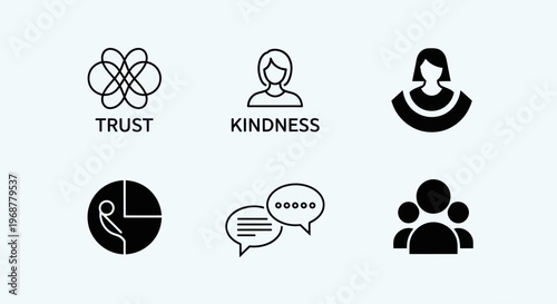 Abstract Icons: Trust, Kindness, Communication, Teamwork, Collaboration, Community