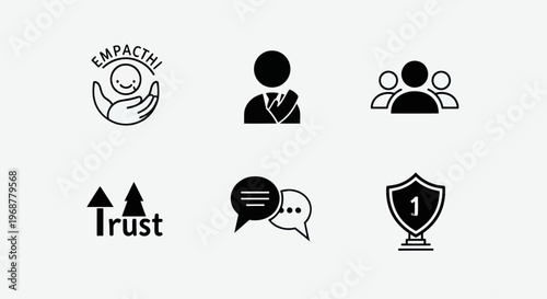 Business Icons Set: Empathy, Trust, Teamwork, Success, Communication