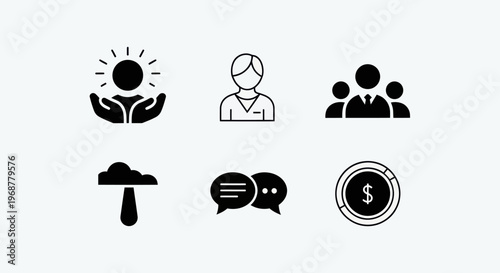 Business Icons Set: Growth, People, Team, Finance, Communication, Ideas