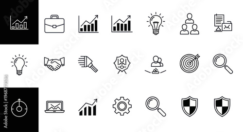 Business Icons Set: Growth, Success, Strategy, Finance, Teamwork, Ideas