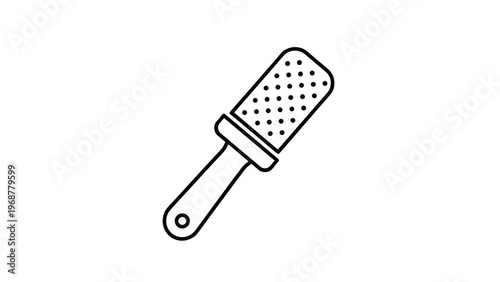 Black and white line icon of a pedicure foot file tool used for removing dead skin from heels on a white background.