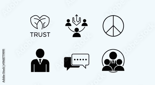 Business Icons: Teamwork, Trust, Peace, Communication, Leadership