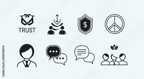 Business Icons: Trust, Teamwork, Security, Peace, Communication, People