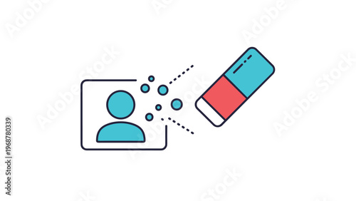 Conceptual illustration showing a blue and red eraser removing a digital user profile icon representing account deletion or privacy settings.