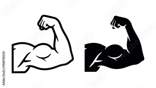 Flexed bicep arm icon set representing strength, power, and fitness goals.