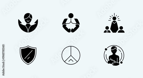 Collection of Business and Lifestyle Icons: Success, Peace, Protection, Community