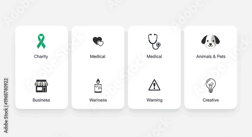 Concept Icons: Charity, Medical, Business, Animals, Awareness, Warning, Creative