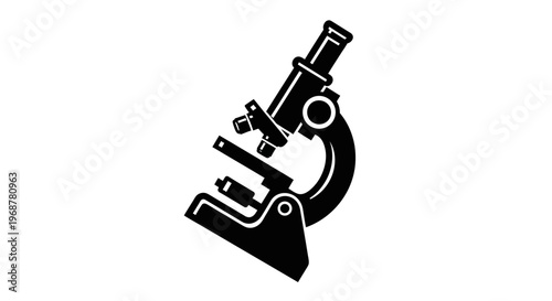 Black-and-white line art of a vintage microscope highlighting scientific discovery and research.