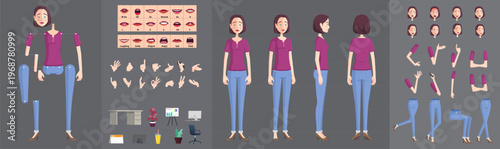 Photos Business Woman Character Constructor Kit for 2D Animation with Poses, Expression