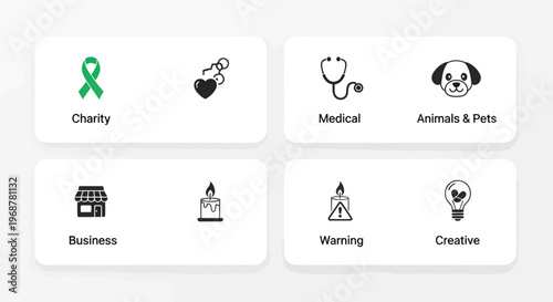 Creative Icons: Charity, Medical, Business, Warning, Animals, Ideas