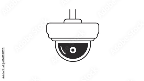 Minimalist black outline icon of a ceiling-mounted dome security camera used for indoor surveillance and property protection systems.