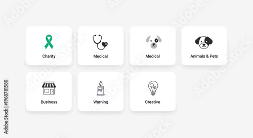 Diverse Icons for Business, Health, and Creative Concepts