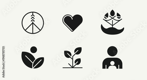 Eco Friendly Icons: Peace, Love, Growth, Nature, Sustainability, Human