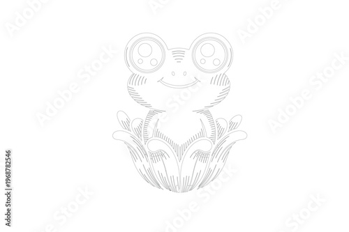 A smiling cartoon frog sitting in plants with large eyes happy amphibian green nature wildlife