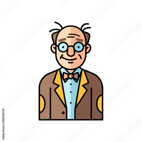 Elderly Gentleman in Suit with Bow Tie and Glasses - Cartoon Style Portrait