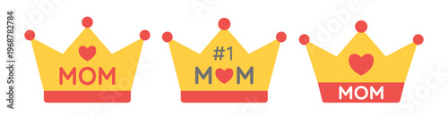 Happy Mother’s Day Crown Flat Vector Icon set.
Mother’s Day Crown with Lettering Clipart.
Mom Queen Crown Icon Design.
White background. SVG.