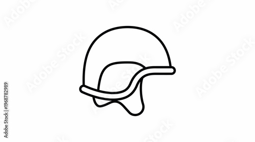 Simple line art illustration of a military combat helmet, side view, black outline on white background.