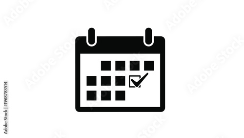 Calendar icon with a black checkmark on a specific date representing a confirmed appointment or deadline.