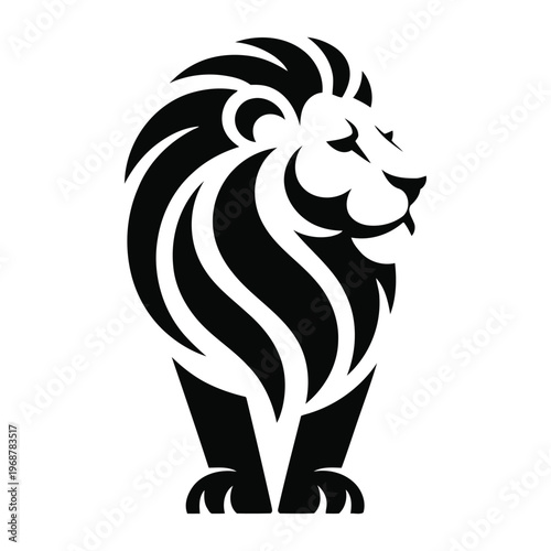 Black and white lion silhouette with detailed mane and paws animal wildlife