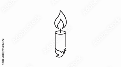 Minimalist line art illustration of a lit candle with a dove at its base, symbolizing peace and remembrance.