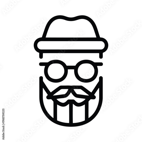 Black and white of a bearded man wearing glasses and a hat