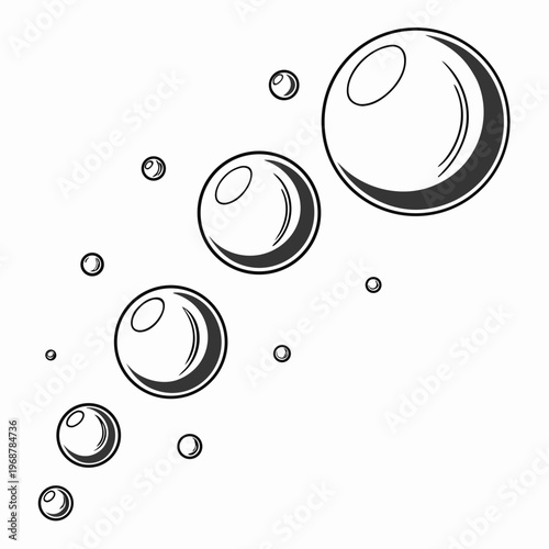 A minimalist illustration depicting a collection of varying sized transparent bubbles floating against a stark white background high quality professional