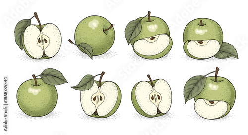 Green Apples: Whole, Halved, and Sliced, Fresh Fruit Collection