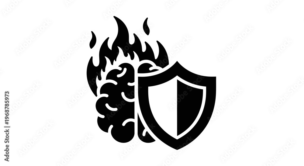 Fototapeta premium Shield protecting brain from flames icon.