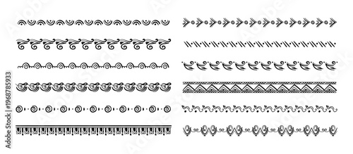 Ethnical patterns, Ancient Tribal Asian Ceramic pattern, Decorative borderline set, ethnical design for title, decoration, silhouette and repeated, seamless clipart	
