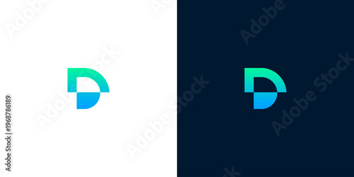 Geometric letter D logo with a modern gradient of green and blue, representing digital concepts, data, and dynamic brand identity for professional business solutions