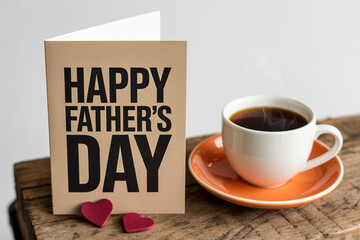 Happy father's day card with cup of coffee on a table isolated on transparent background, Vector, illustration